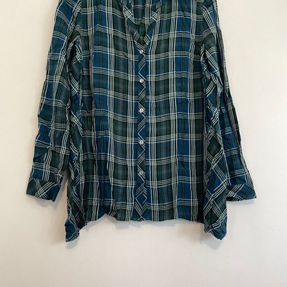J. JILL Plaid Dipped Hem Button Up Tunic Blue Green Lightweight Button Down S - Picture 4 of 16